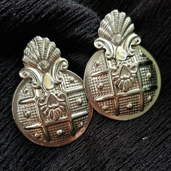 VTG Large Silver Tone Statement Earrings - Picture 1 of 8